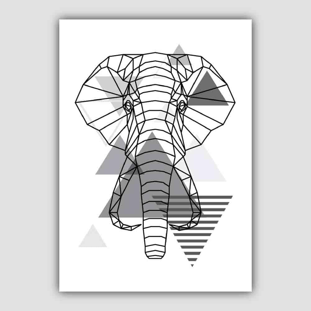 Elephant Head Abstract Geometric Scandinavian Mono Grey Poster