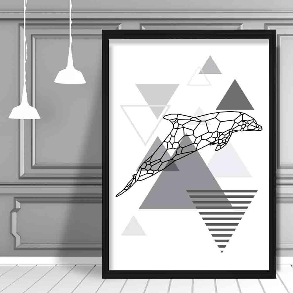 Dolphin Abstract Geometric Scandinavian Mono Grey Poster