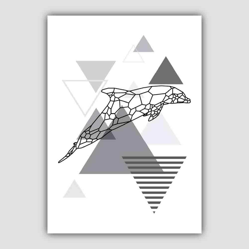 Dolphin Abstract Geometric Scandinavian Mono Grey Poster