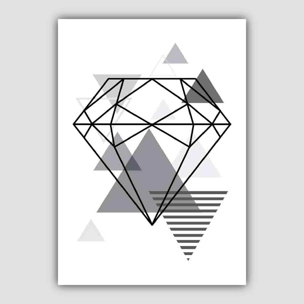 Diamond Abstract Geometric Scandinavian Mono Grey Poster