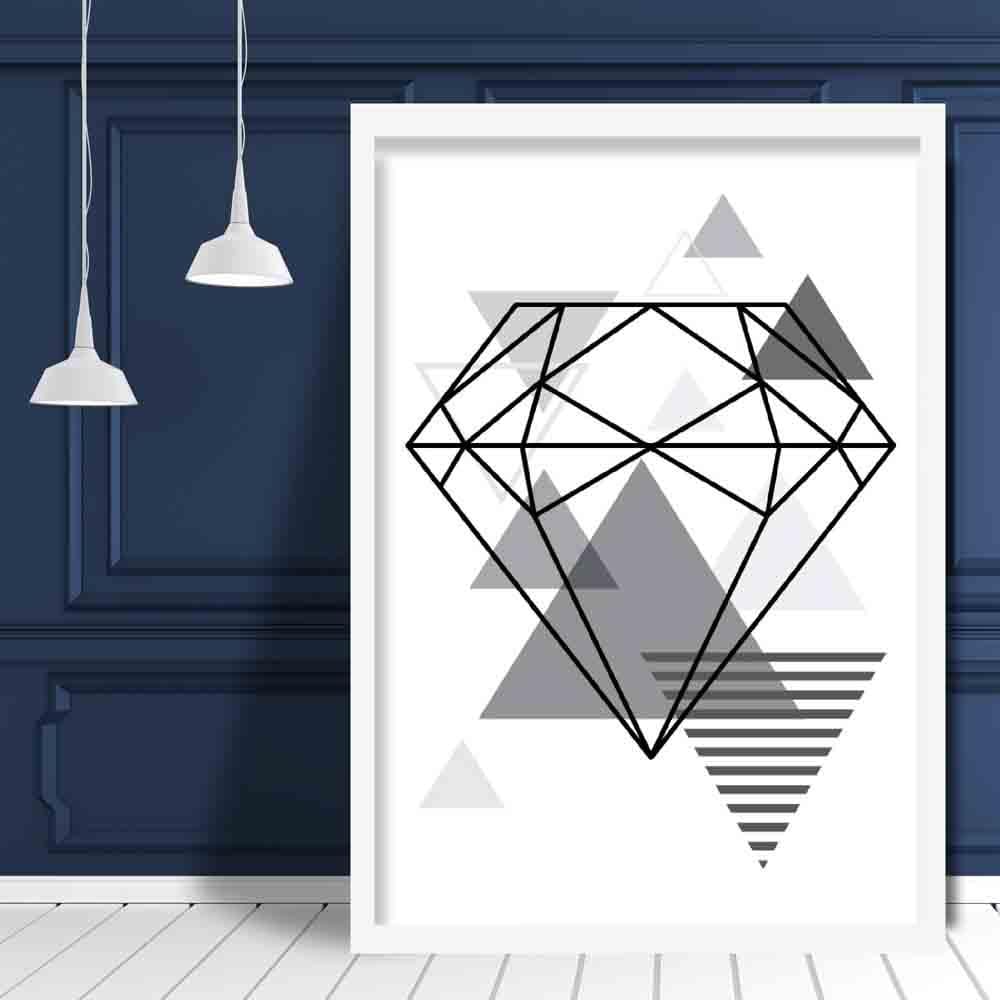 Diamond Abstract Geometric Scandinavian Mono Grey Poster