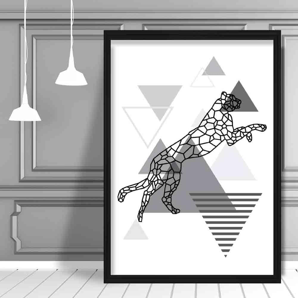 Cheetah Abstract Geometric Scandinavian Mono Grey Poster