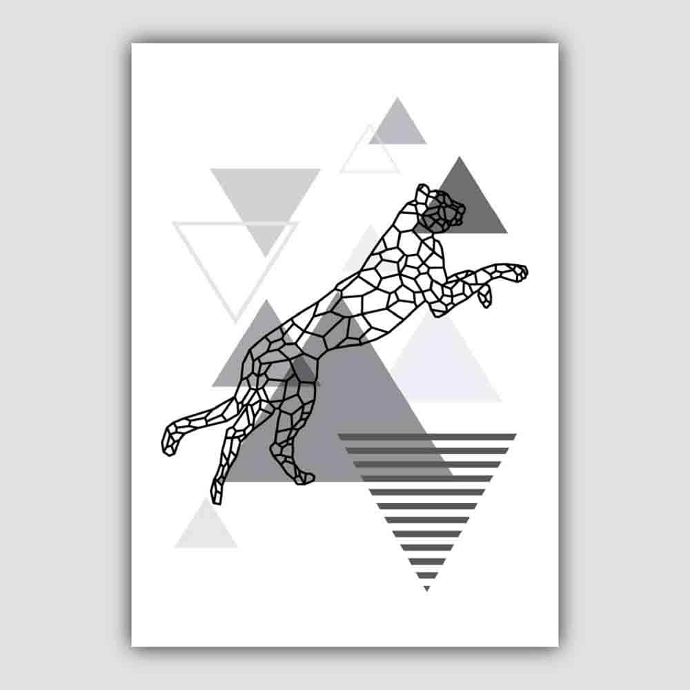 Cheetah Abstract Geometric Scandinavian Mono Grey Poster