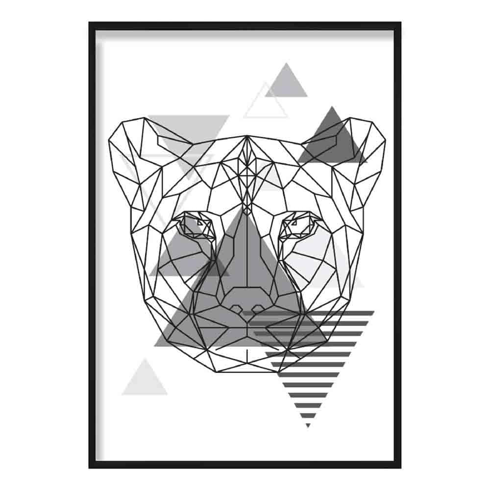 Cheetah Head Abstract Geometric Scandinavian Mono Grey Poster