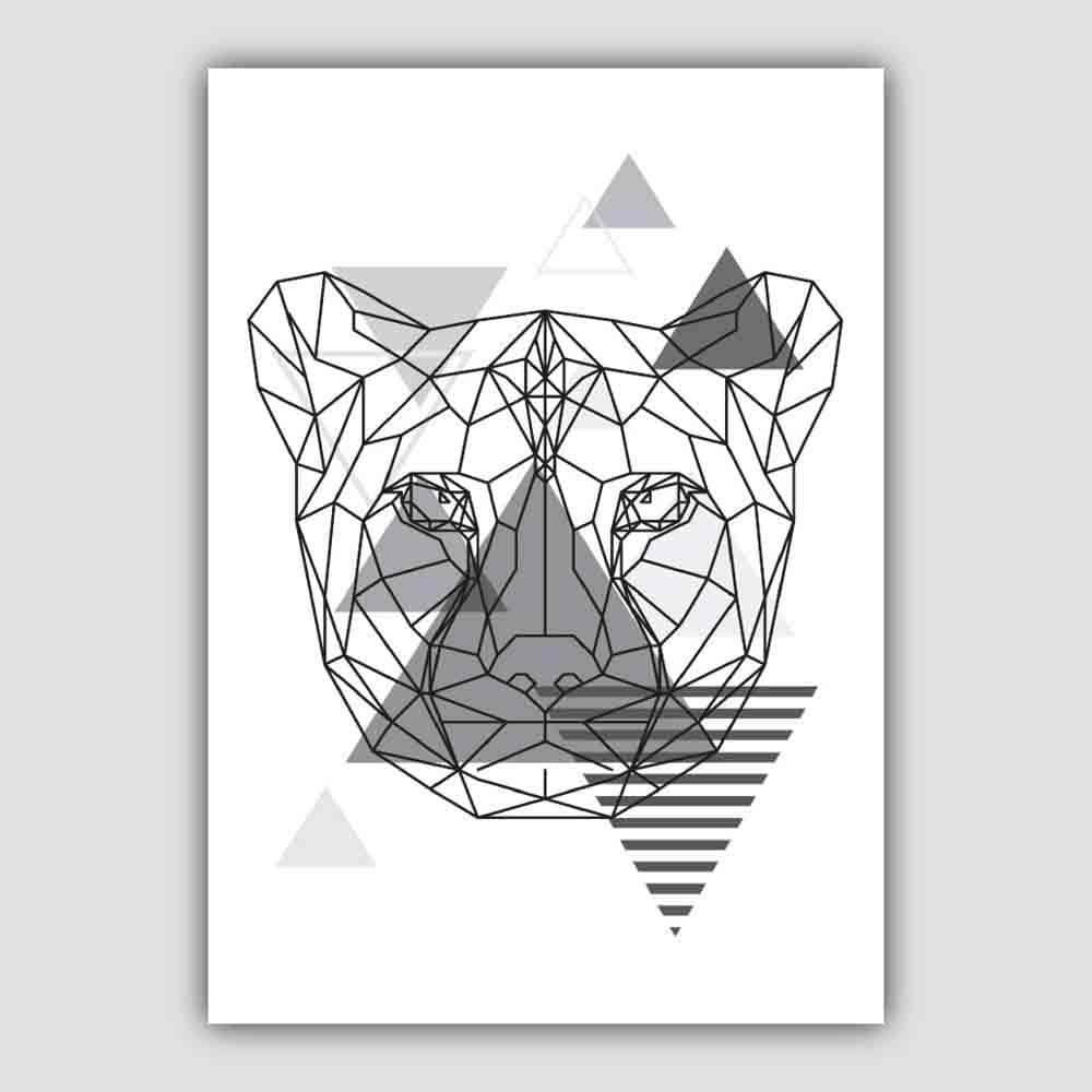 Cheetah Head Abstract Geometric Scandinavian Mono Grey Poster