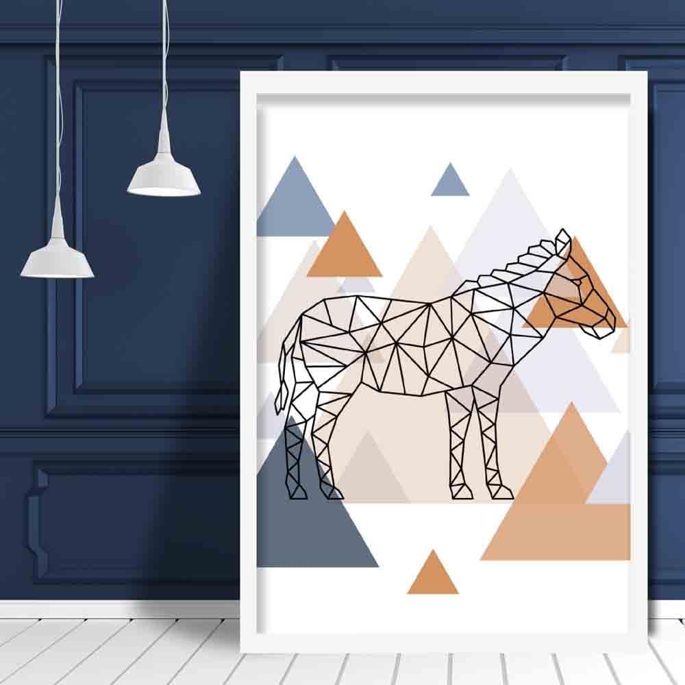 Zebra Abstract Multi Geometric Scandinavian Blue,Copper Poster
