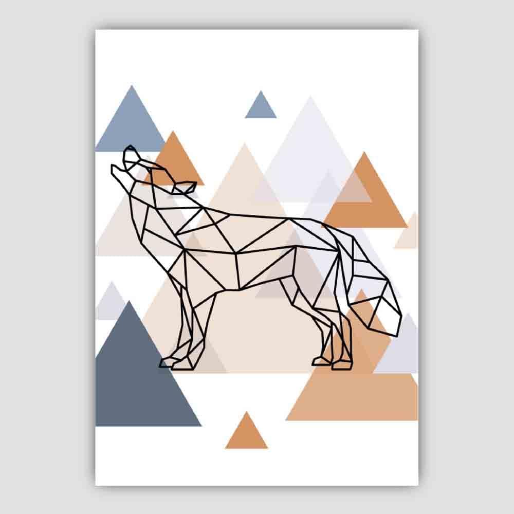 Wolf Abstract Multi Geometric Scandinavian Blue,Copper Poster