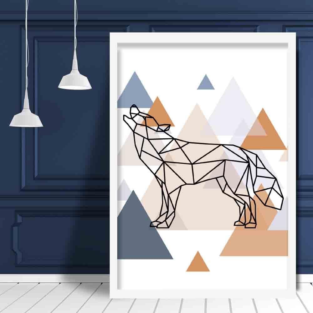 Wolf Abstract Multi Geometric Scandinavian Blue,Copper Poster