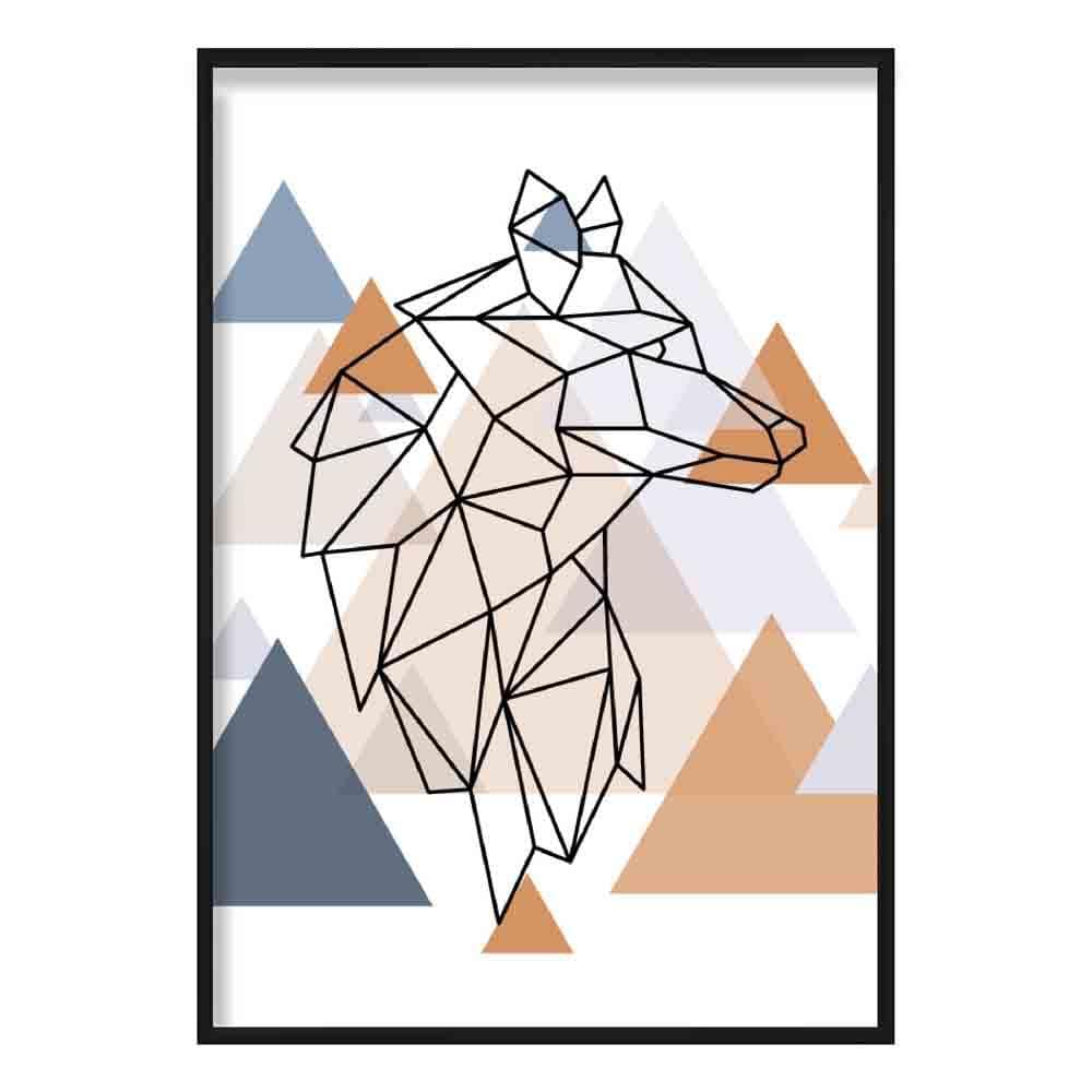 Wolf Head Looking Right Abstract Multi Geometric Scandinavian Blue,Copper Poster