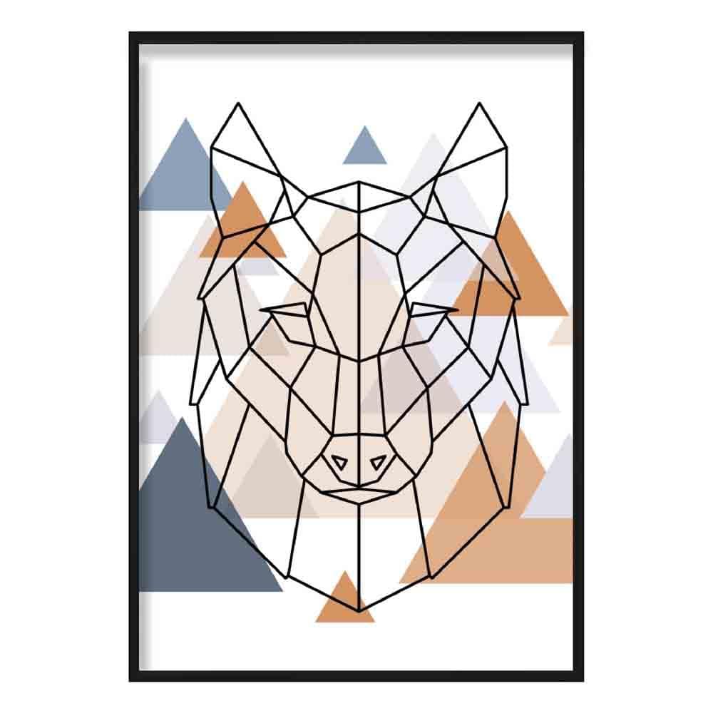 Wolf Head Abstract Multi Geometric Scandinavian Blue,Copper Poster