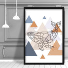 Whale Abstract Multi Geometric Scandinavian Blue,Copper Poster