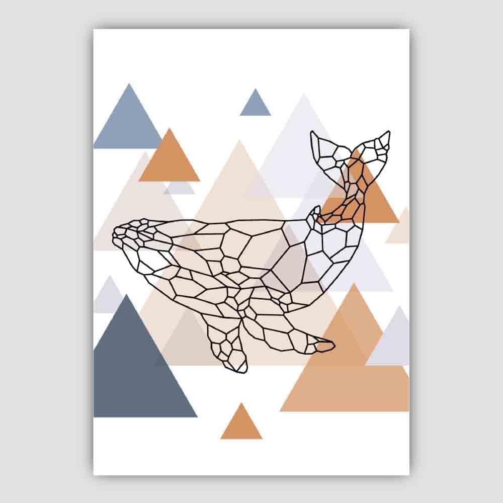 Whale Abstract Multi Geometric Scandinavian Blue,Copper Poster