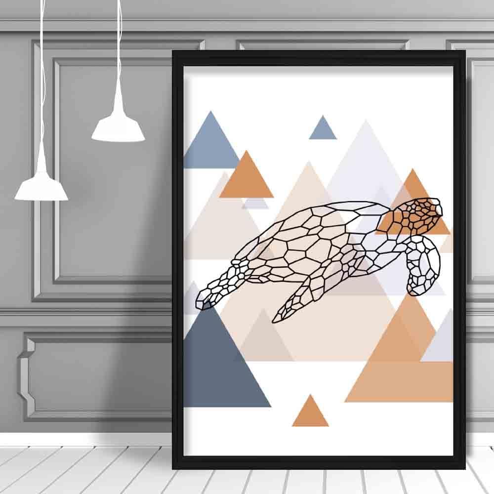Turtle Abstract Multi Geometric Scandinavian Blue,Copper Poster
