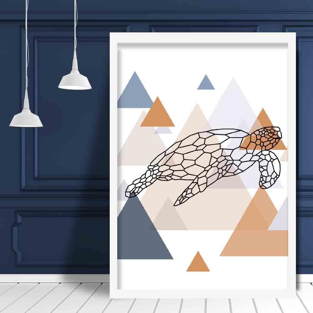Turtle Abstract Multi Geometric Scandinavian Blue,Copper Poster