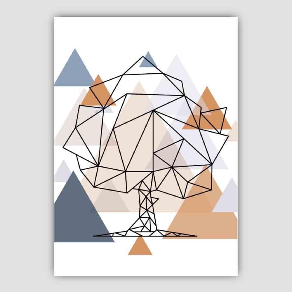 Tree Abstract Multi Geometric Scandinavian Blue,Copper Poster