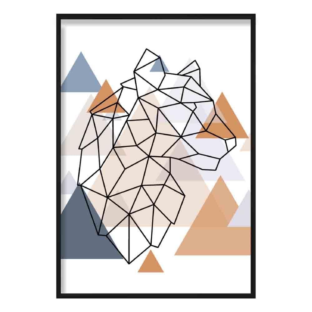 Tiger Head Looking Right Abstract Multi Geometric Scandinavian Blue,Copper Poster