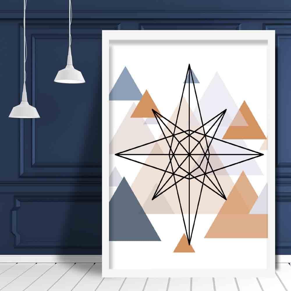 Star Abstract Multi Geometric Scandinavian Blue,Copper Poster