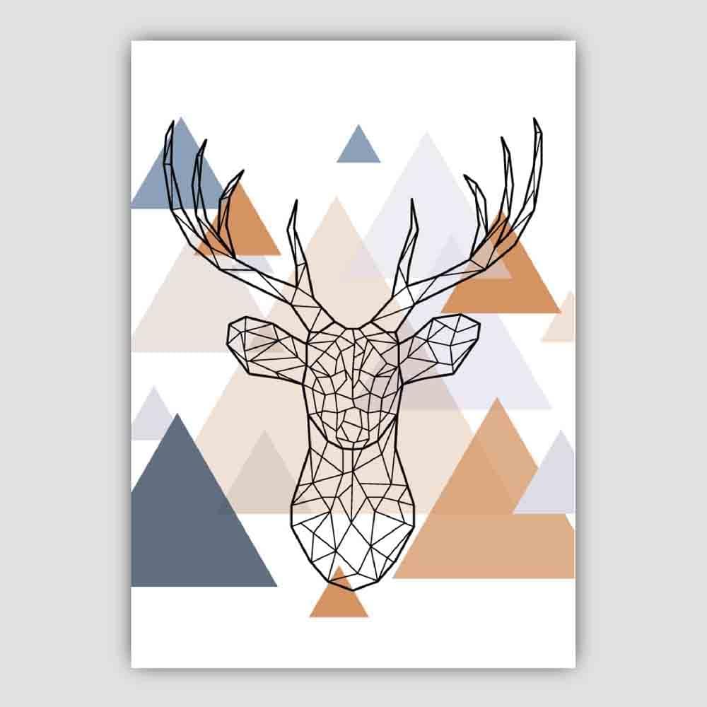 Stag Head Abstract Multi Geometric Scandinavian Blue,Copper Poster