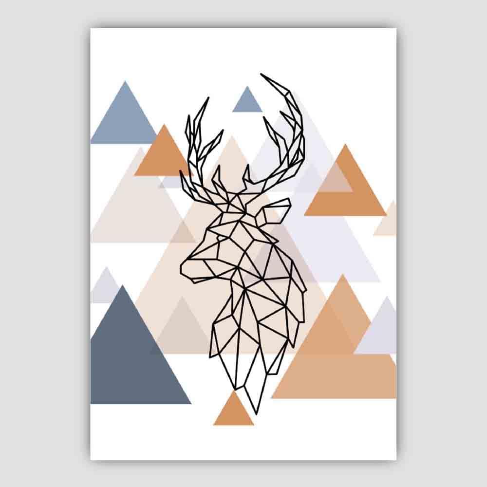 Stag Head Looking Left Abstract Multi Geometric Scandinavian Blue,Copper Poster