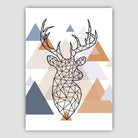 Stag Head Looking Right Abstract Multi Geometric Scandinavian Blue,Copper Poster