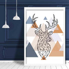 Stag Head Looking Right Abstract Multi Geometric Scandinavian Blue,Copper Poster