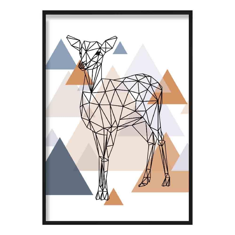 Deer Abstract Multi Geometric Scandinavian Blue,Copper Poster