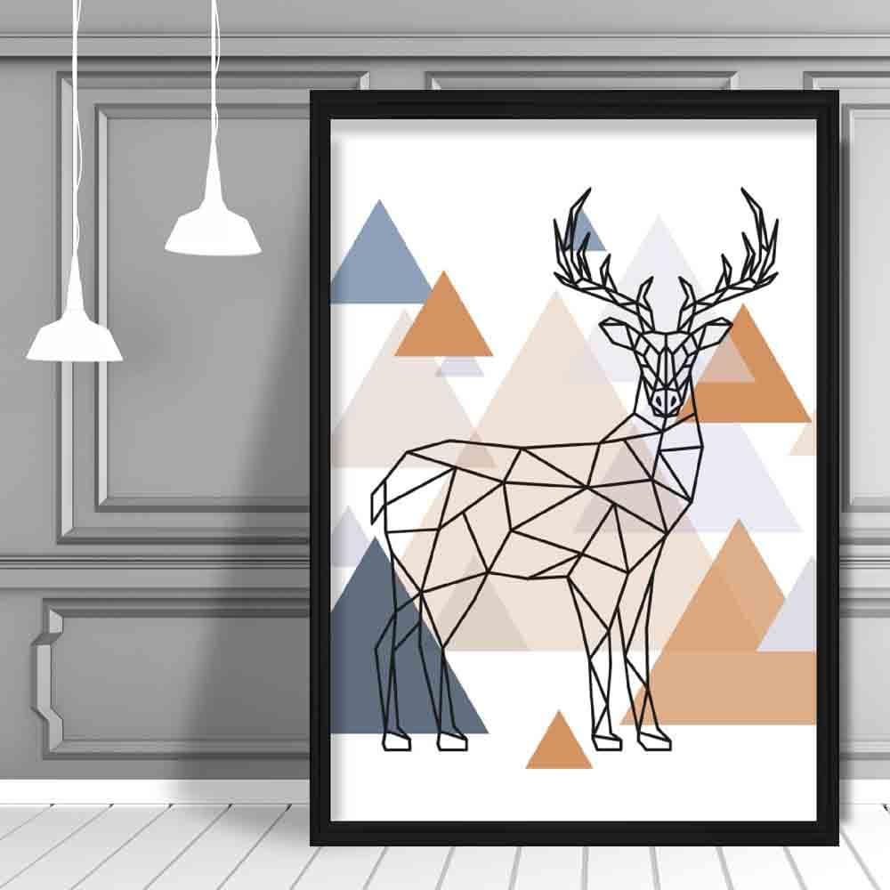 Stag Abstract Multi Geometric Scandinavian Blue,Copper Poster