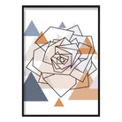 Rose Head Abstract Multi Geometric Scandinavian Blue,Copper Poster