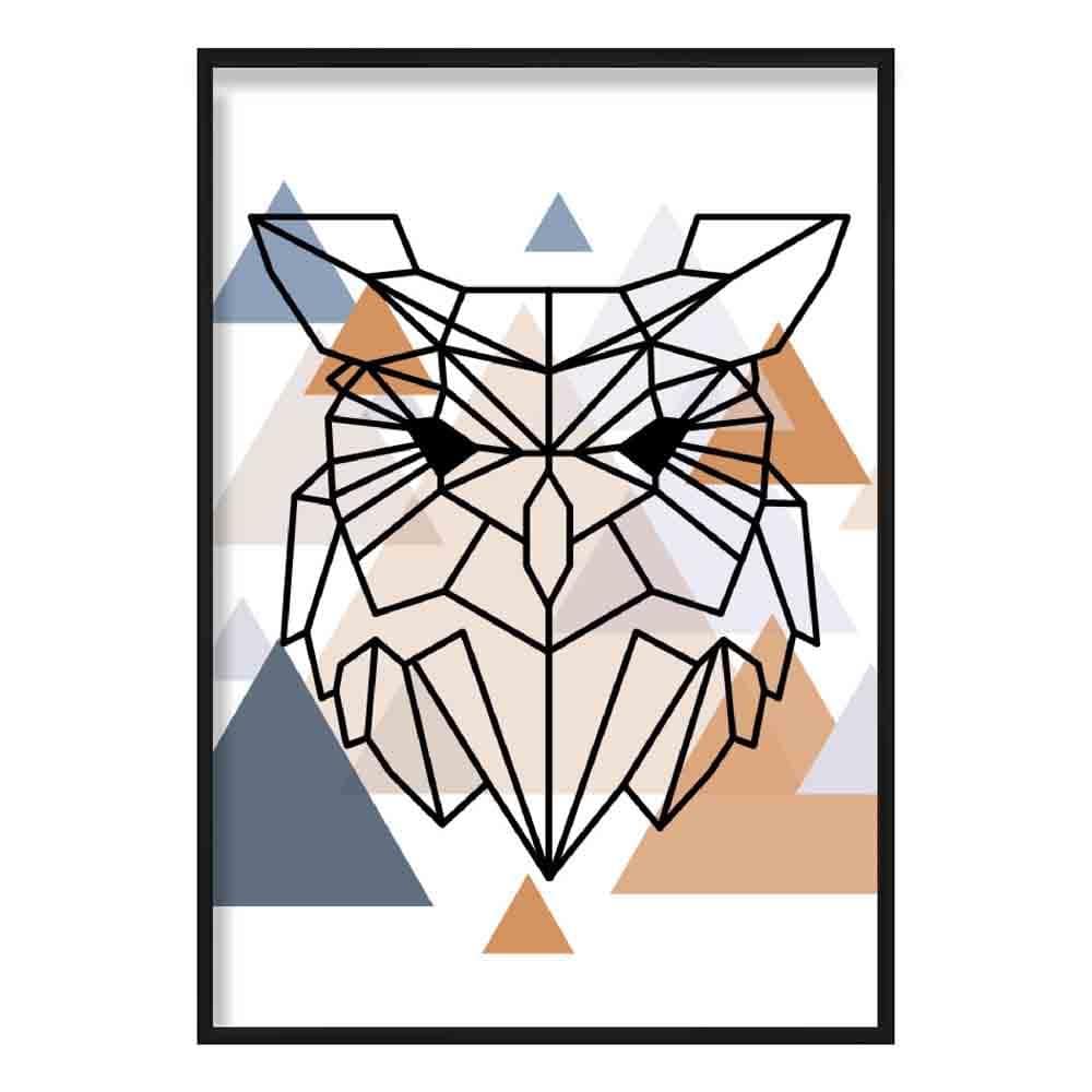 Owl Head Abstract Multi Geometric Scandinavian Blue,Copper Poster