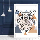 Owl Head Abstract Multi Geometric Scandinavian Blue,Copper Poster