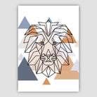 Lion Head Abstract Multi Geometric Scandinavian Blue,Copper Poster