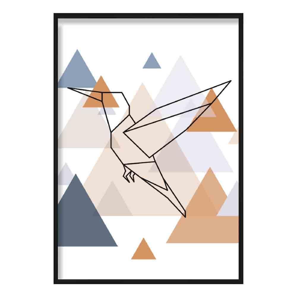 Hummingbird Abstract Multi Geometric Scandinavian Blue,Copper Poster