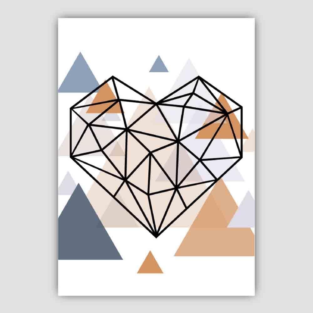 Heart Abstract Multi Geometric Scandinavian Blue,Copper Poster