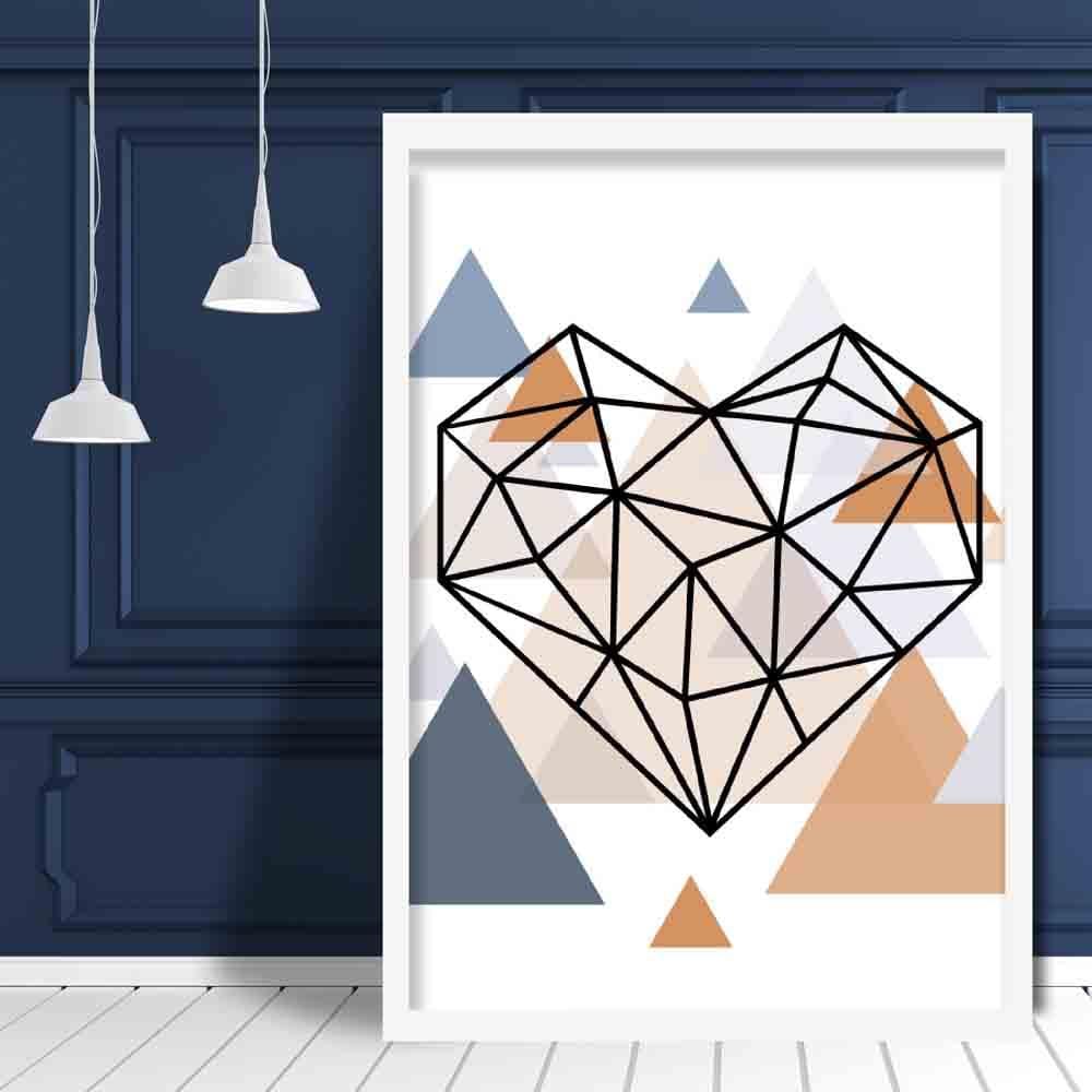 Heart Abstract Multi Geometric Scandinavian Blue,Copper Poster