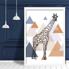 Giraffe Abstract Multi Geometric Scandinavian Blue,Copper Poster
