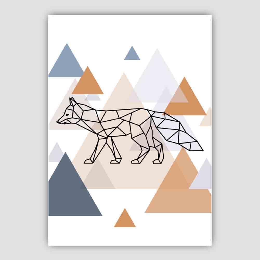 Fox Abstract Multi Geometric Scandinavian Blue,Copper Poster