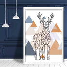 Majestic Stag Abstract Multi Geometric Scandinavian Blue,Copper Poster