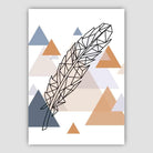 Feather Abstract Multi Geometric Scandinavian Blue,Copper Poster
