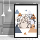 Elephant Abstract Multi Geometric Scandinavian Blue,Copper Poster