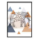Elephant Abstract Multi Geometric Scandinavian Blue,Copper Poster
