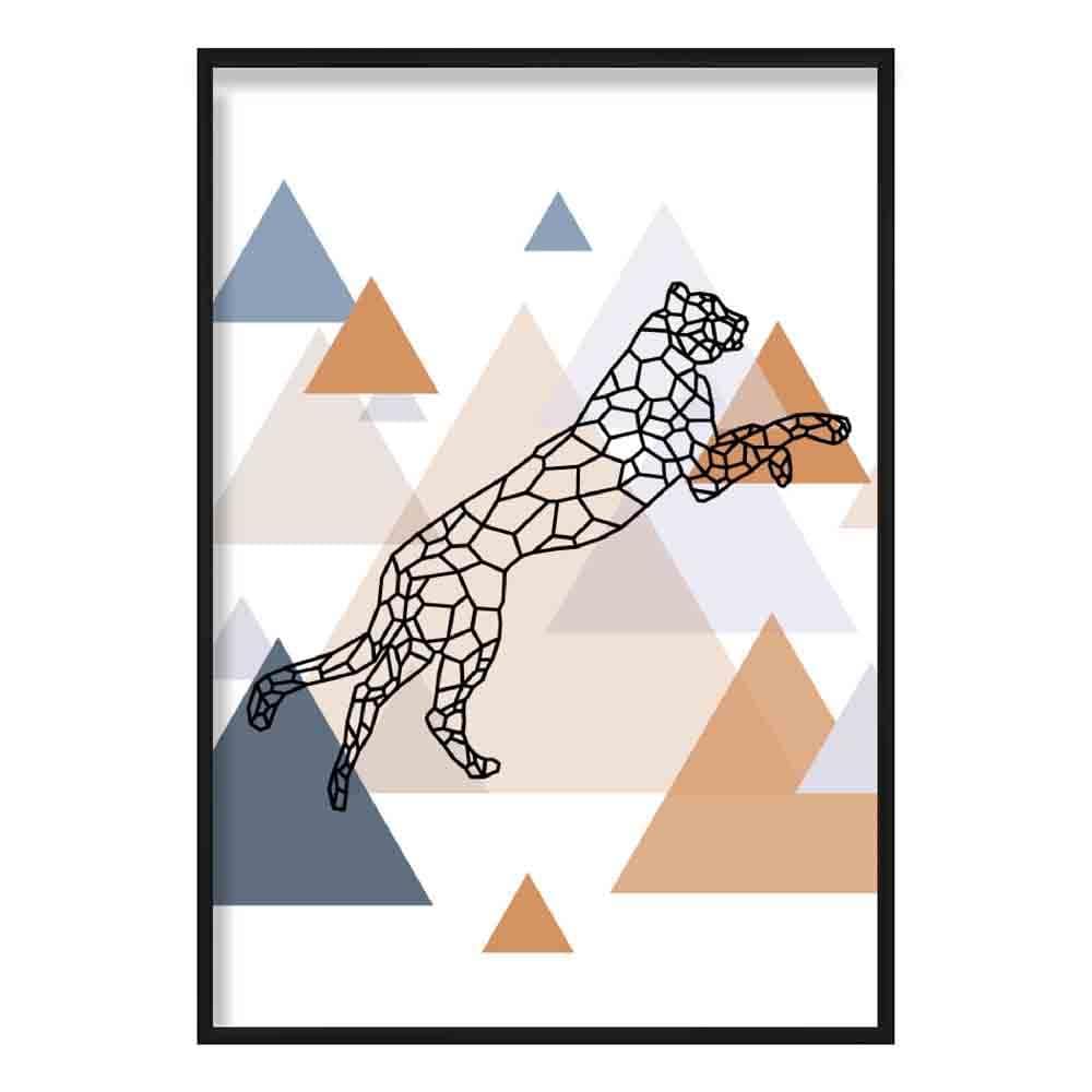 Cheetah Abstract Multi Geometric Scandinavian Blue,Copper Poster