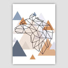 Bear Head Looking Left Abstract Multi Geometric Scandinavian Blue,Copper Poster