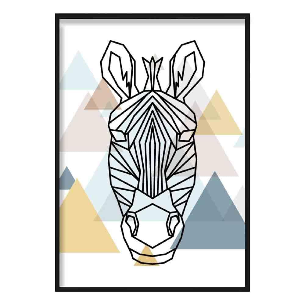 Zebra Head Abstract Multi Geometric Scandinavian Blue,Yellow,Beige Poster