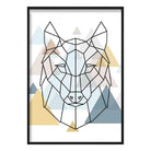 Wolf Head Abstract Multi Geometric Scandinavian Blue,Yellow,Beige Poster