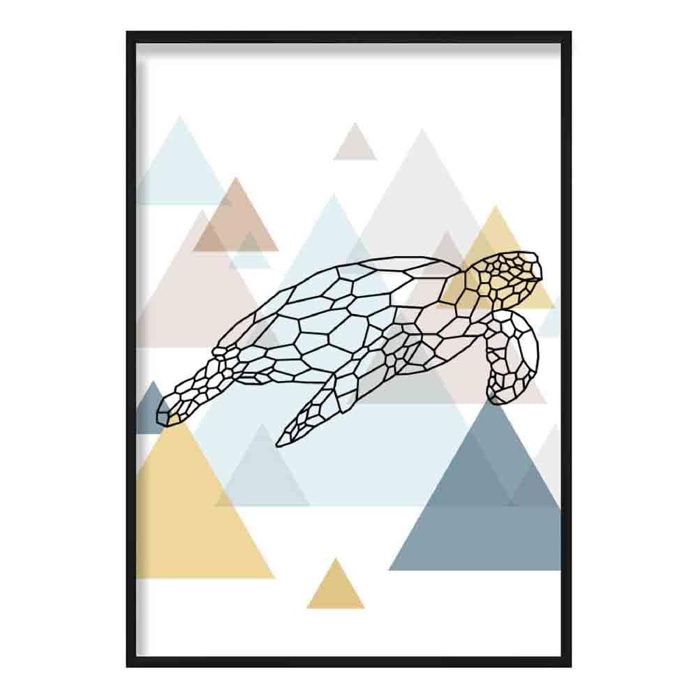 Turtle Abstract Multi Geometric Scandinavian Blue,Yellow,Beige Poster