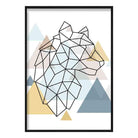 Tiger Head Looking Right Abstract Multi Geometric Scandinavian Blue,Yellow,Beige Poster