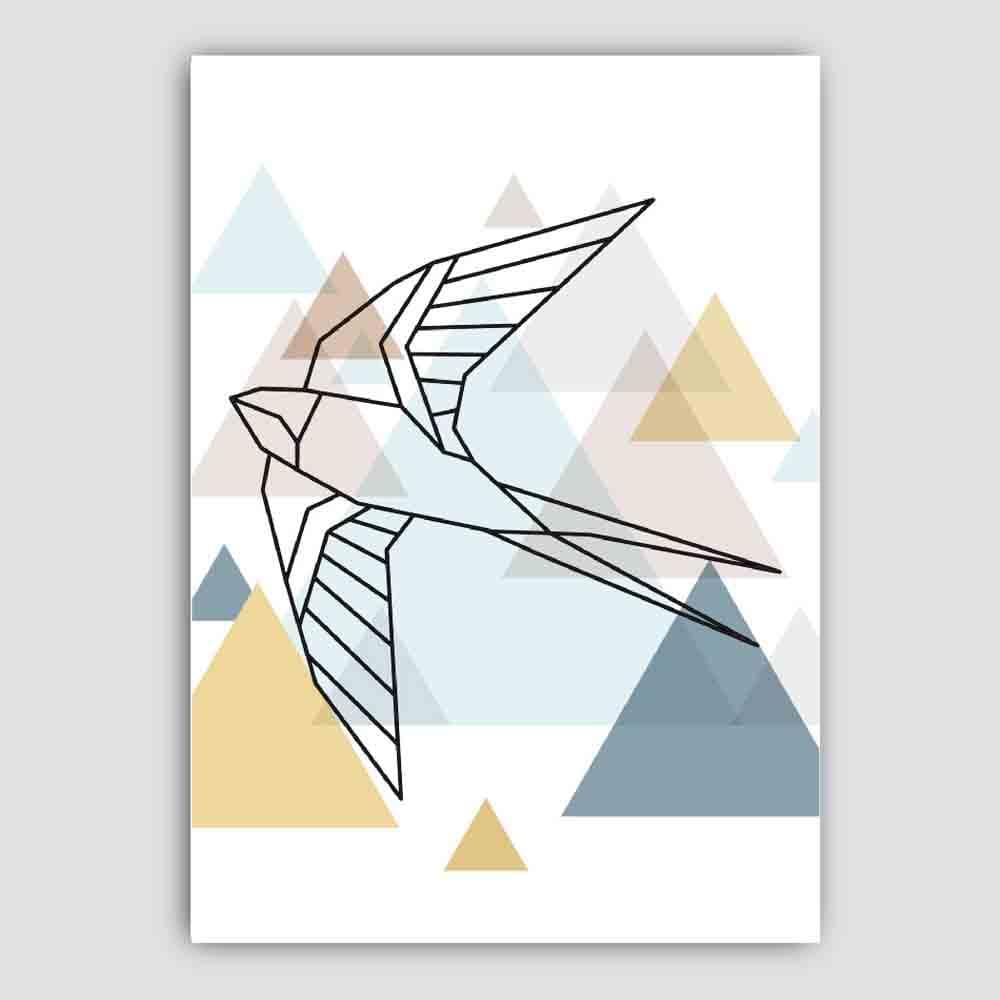 Swallow Abstract Multi Geometric Scandinavian Blue,Yellow,Beige Poster