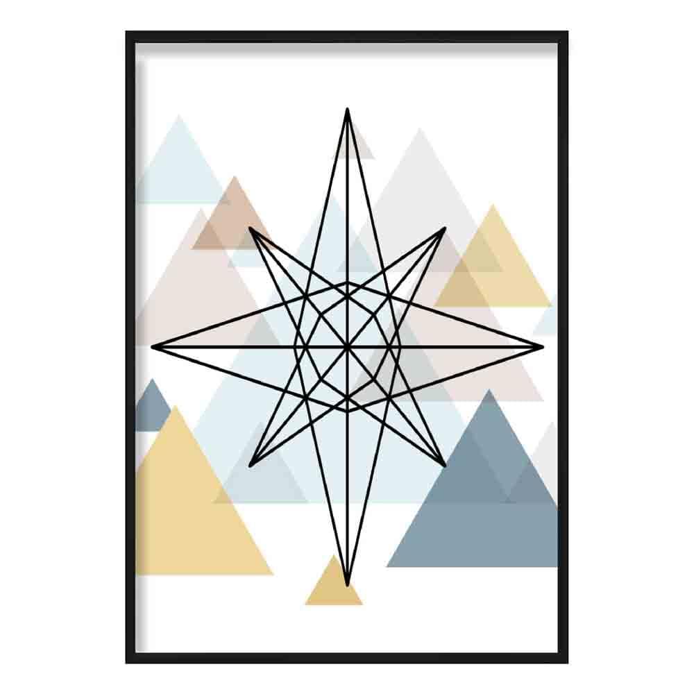 Star Abstract Multi Geometric Scandinavian Blue,Yellow,Beige Poster