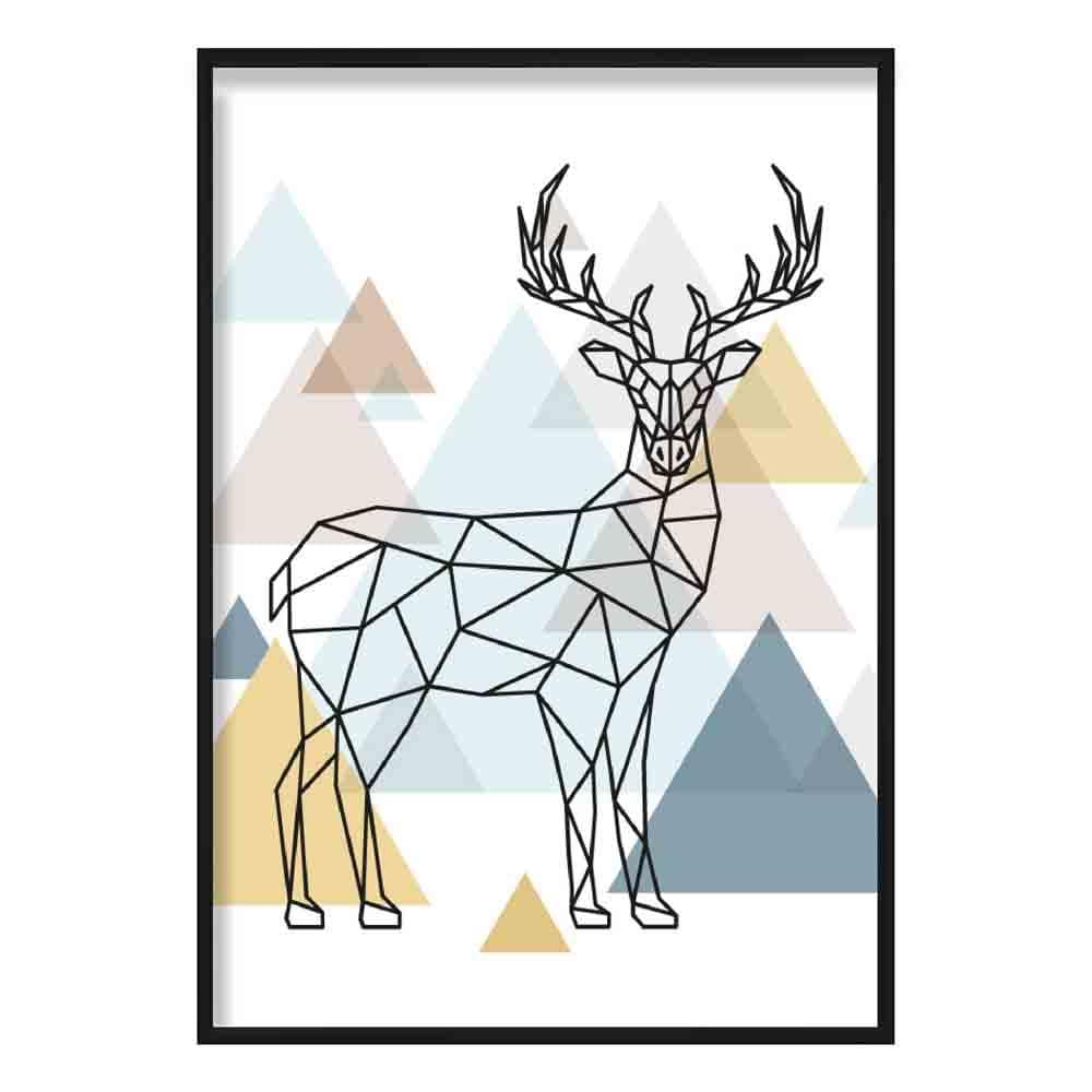 Stag Abstract Multi Geometric Scandinavian Blue,Yellow,Beige Poster