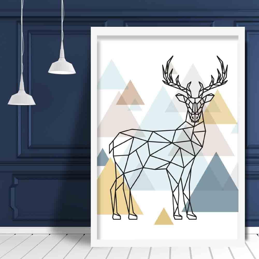 Stag Abstract Multi Geometric Scandinavian Blue,Yellow,Beige Poster